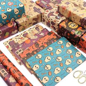 img 1 attached to Halloween Pattern Paper Set: MAMUNU 12 Sheets, 20×28In Kraft Favor Wrapping Paper with Sealing Sticker and Paper Rope, Ideal for Halloween Party Decoration, DIY Crafting, and Art Projects