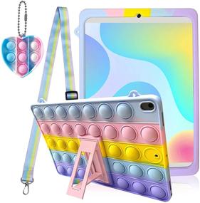 img 4 attached to 🌈 Fidget Toy Case for iPad Air 2019/Pro - Push Pop Case with Toy Keychain, Stand, and Lanyard - Rainbow Silicone Shockproof Cover