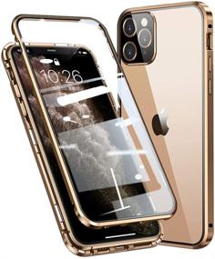 img 4 attached to Esteller Case For IPhone 12 Mini Magnetic Adsorption Cover 360° Full Body Protection Cover Front And Back Transparent Tempered Glass Metal Bumper - Golden