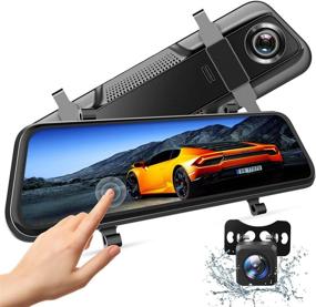 img 4 attached to 🚗 Двойная зеркальная камера 1080P: 10" IPS сенсорный экран, водонепроницаемая камера заднего вида, ночное видение, парковочный монитор, циклическая запись.