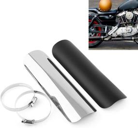 img 1 attached to 🏍️ Suuonee Universal Metal Motorcycle Exhaust Heat Shield - Silver Heat-shield Muffler Staight Cover with Clamps