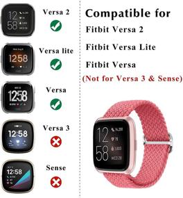 img 1 attached to 🎀 Стильный розовый плетеный нейлоновый ремешок для Fitbit Versa 2 - регулируемый тканевый эластичный ремешок для женщин и мужчин.