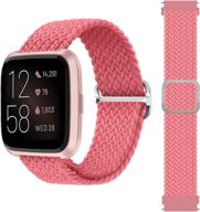 🎀 стильный розовый плетеный нейлоновый ремешок для fitbit versa 2 - регулируемый тканевый эластичный ремешок для женщин и мужчин. логотип