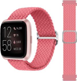 img 4 attached to 🎀 Стильный розовый плетеный нейлоновый ремешок для Fitbit Versa 2 - регулируемый тканевый эластичный ремешок для женщин и мужчин.