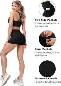 img 2 attached to 🩳 3-Pack High-Waisted Yoga Shorts for Women with Pockets - CHRLEISURE Spandex Workout Booty Shorts