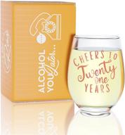 🍷 stemless wine glass for women turning 21 - celebrate 21st birthday with a cheers - stylish rose gold print - perfect gift for friends, sisters - 17 oz capacity логотип