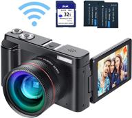 📷 wifi vlogging camera hd 1080p 24mp video camcorder for youtube with flip screen, wide angle lens, 16x zoom, 2 batteries, 32gb sd card logo