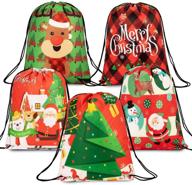 🎁 whaline bags christmas drawstring bags: festive treat wrapping reusable backpacks for xmas tree, reindeer, santa, snowman - ideal for birthday & party favors (5 pack, 12.8" x 16.3") logo