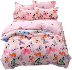 img 2 attached to 🦋 Lemontree Butterfly Bedding Set - Pink Butterflies Floral Patterns - Hypoallergenic & Microfiber - Girls Duvet Cover Set (1 Duvet Cover + 1 Flat Sheet + 2 Pillowcases) - Just Cover, No Comforter