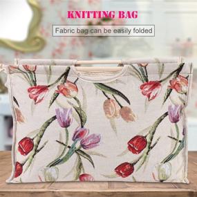 img 1 attached to 🌺 Stylish Red Flower Knitting Tote Bag with Practical Wood Handle and Woven Fabric Storage - Ideal for Organizing Knitting Needles and Sewing Tools