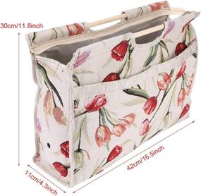 img 3 attached to 🌺 Stylish Red Flower Knitting Tote Bag with Practical Wood Handle and Woven Fabric Storage - Ideal for Organizing Knitting Needles and Sewing Tools