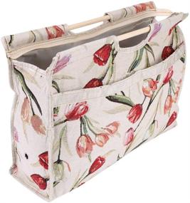 img 4 attached to 🌺 Stylish Red Flower Knitting Tote Bag with Practical Wood Handle and Woven Fabric Storage - Ideal for Organizing Knitting Needles and Sewing Tools