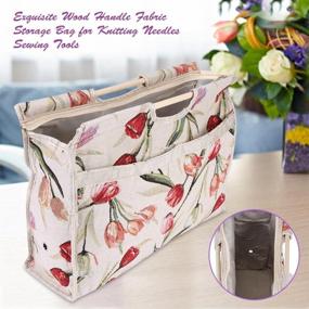 img 2 attached to 🌺 Stylish Red Flower Knitting Tote Bag with Practical Wood Handle and Woven Fabric Storage - Ideal for Organizing Knitting Needles and Sewing Tools