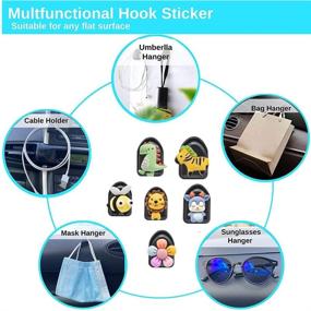 img 1 attached to 🚗 Multi-Functional Car Hook Hanger with Cute Animals - dashboard Stick-on, Ring Holder Mount for Multi Storage, Wall Hanging Hooks, Key Holder, Earphone Cable Winder - 6 Pack