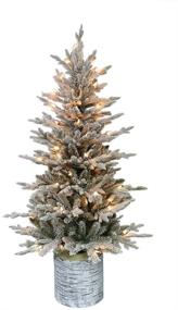 img 4 attached to 🎄 Puleo International 4.5ft Pre-Lit Potted Flocked Arctic Fir Christmas Tree- 70 Clear Lights
