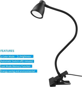 img 3 attached to 💡 Black Lzonunl Flexible Desk Lamp Clip Light with 3 Light Modes, 5 Dimmable Brightness Levels for Bed, Desk, Painting Board, Music Stand, Computer, Craft Work - Powered by USB Port