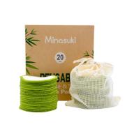 🌿 minasuki set of 20 organic reusable makeup remover pads - bamboo reusable cotton rounds for toner, washable eco-friendly pads for all skin types including cotton laundry bag logo
