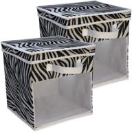 📦 nylon oxford storage bin for shelves, cube storage basket bin with matching lids, clear view mesh side, and handles, stackable cube pattern fabric storage basket by easyview (set of 2, zebra black and white) logo