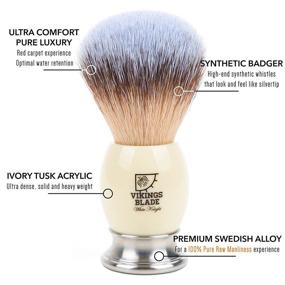 img 2 attached to 🪒 Vikings Blade 'White Knight' Luxury Shaving Brush: Heavy Steel Base with Faux Ivory Acrylic Bristles