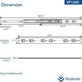 img 1 attached to 📦 VADANIA 20 Inch Push to Open Drawer Slides, VF1245, Ball Bearing, Side Mount, 3-Fold Full Extension, Heavy Duty 100lb Load Capacity, Black, 2-Pack