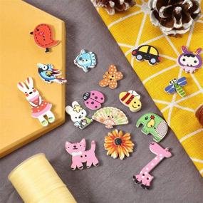 img 1 attached to 200-Piece Assorted Cartoon Wooden Buttons Set - Cute Animal Wood 🧵 Buttons for Sewing Crafts, DIY Projects, and Decorations - 2 Holes, 0.6-1.2 inches