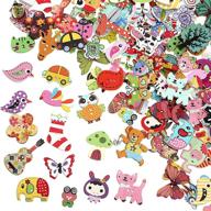 200-piece assorted cartoon wooden buttons set - cute animal wood 🧵 buttons for sewing crafts, diy projects, and decorations - 2 holes, 0.6-1.2 inches logo