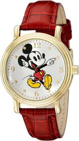 img 4 attached to 🔴 Дамские часы Disney W001870 с изображением Микки Мауса, покрытые золотистым тоном: Стильный красный ремешок из искусственной кожи.