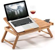 hankey bamboo foldable laptop stand with adjustable height legs, drawer, and cup holder - multipurpose bed table for work, study, and leisure logo