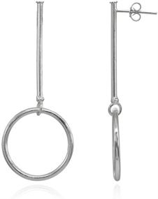 img 3 attached to Sleek Sterling Silver Circle Bar Drop Stud Earrings: Elegant Long Statement Design