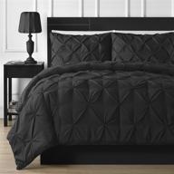 🛏️ набор одеял-покрывал queen size черного цвета с складками "пинч плит" - двойная строчка, прочное и удобное постельное белье на все сезоны - стиль "пинтак", 3 предмета логотип