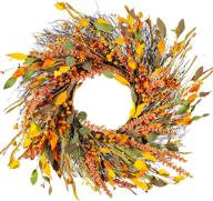 enhance your autumn decor with the wanna-cul 22 inch fall wreath 🍂 for front door: featuring hawthorn, small pumpkin, lantern fruit, berries, and eucalyptus leaves логотип