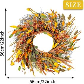 img 2 attached to Enhance Your Autumn Decor with the WANNA-CUL 22 Inch Fall Wreath 🍂 for Front Door: Featuring Hawthorn, Small Pumpkin, Lantern Fruit, Berries, and Eucalyptus Leaves