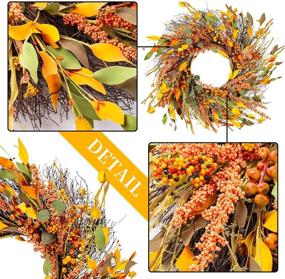 img 1 attached to Enhance Your Autumn Decor with the WANNA-CUL 22 Inch Fall Wreath 🍂 for Front Door: Featuring Hawthorn, Small Pumpkin, Lantern Fruit, Berries, and Eucalyptus Leaves