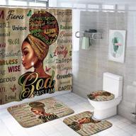 👸 black queen afro girl magic shower curtain bathroom set with non-slip rugs, toilet lid cover, and bath mat – includes 12 hooks logo