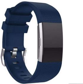 img 4 attached to MyFitBands Strap For Fitbit Charge 2 Replacement Sports Band Metal Clasp - Navy Blue Small