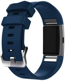 img 3 attached to MyFitBands Strap For Fitbit Charge 2 Replacement Sports Band Metal Clasp - Navy Blue Small