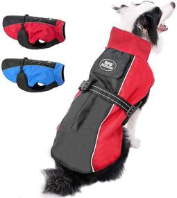 img 4 attached to 🐶 Reflective Waterproof Dog Winter Jackets for Large Dogs - Windproof Fleece Lined Warm Coats with Harness & Leash Holes, Blue/Red, 3XL/4XL/5XL - Beirui