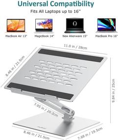 img 3 attached to 🖥️ Стойка для ноутбука из серебра для стола - портативный складной эргономичный держатель для компьютера, регулируемая высота - NUKOI Ultimate подставка для ноутбука для MacBook Pro, Air, HP, ноутбука (совместима с 16-дюймовым экраном)