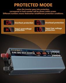 img 1 attached to 💡 1000W 12V DC to 110V/120V AC Pure Sine Wave Power Inverter with 2 AC Outlets, 3.4A USB Port, Cooling Fans, and LCD Display - ROARBATT