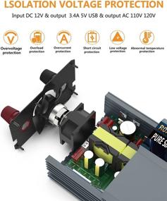 img 3 attached to 💡 1000W 12V DC to 110V/120V AC Pure Sine Wave Power Inverter with 2 AC Outlets, 3.4A USB Port, Cooling Fans, and LCD Display - ROARBATT