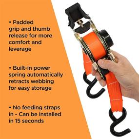 img 1 attached to 🔒 SmartStraps 10-Foot Retractable Ratchet Straps - 3,000 lbs Break Strength for Safe Hauling of Motorcycles, Boats, and Appliances