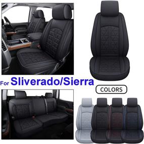 img 4 attached to 🚗 GMC Sierra & Chevy Silverado Custom Fit Seat Cover for 2007-2021 Models - Synthetic Leather Car Seat Cushion Protector in Black (Full Set)