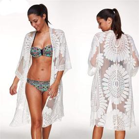 img 3 attached to Flaunt Your Style: Ladies Sexy Bikini Cover up for Beach Bathing in See-Through White Floral Lace, Perfect for Plus Size!