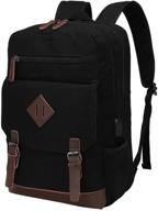 modoker canvas bookpack with usb charging port - vintage backpack for men and women, black, fits 15.6 inch computers and tablets logo