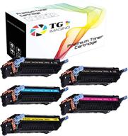 🖨️ (5-pack) tg imaging compatible toner cartridge set for hp 501a q6470a - used in hp 3600, 3800, cp3505 printers logo