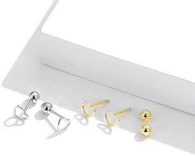 img 2 attached to ❤️ Hollow Heart Shape Minimalist Tiny Stud Earrings in Sterling Silver with Gold Plating - Cartilage, Tragus Screwback Studs Earring, Helix Barbell Piercing for Women, Teen Girls - Gifts for Daughter, Xmas