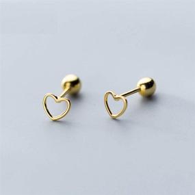 img 3 attached to ❤️ Hollow Heart Shape Minimalist Tiny Stud Earrings in Sterling Silver with Gold Plating - Cartilage, Tragus Screwback Studs Earring, Helix Barbell Piercing for Women, Teen Girls - Gifts for Daughter, Xmas