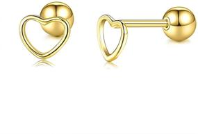 img 4 attached to ❤️ Hollow Heart Shape Minimalist Tiny Stud Earrings in Sterling Silver with Gold Plating - Cartilage, Tragus Screwback Studs Earring, Helix Barbell Piercing for Women, Teen Girls - Gifts for Daughter, Xmas