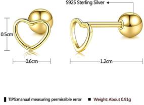 img 1 attached to ❤️ Hollow Heart Shape Minimalist Tiny Stud Earrings in Sterling Silver with Gold Plating - Cartilage, Tragus Screwback Studs Earring, Helix Barbell Piercing for Women, Teen Girls - Gifts for Daughter, Xmas