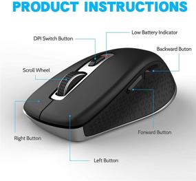 img 1 attached to 🖱️ Black Wireless Mouse - 2.4G Noiseless Cordless Mouse with 5 Adjustable DPI (Up to 2400), 6 Buttons - Portable Optical Silent Mice for Laptop, PC, Tablet, Mac, Notebook - Includes USB Nano Receiver